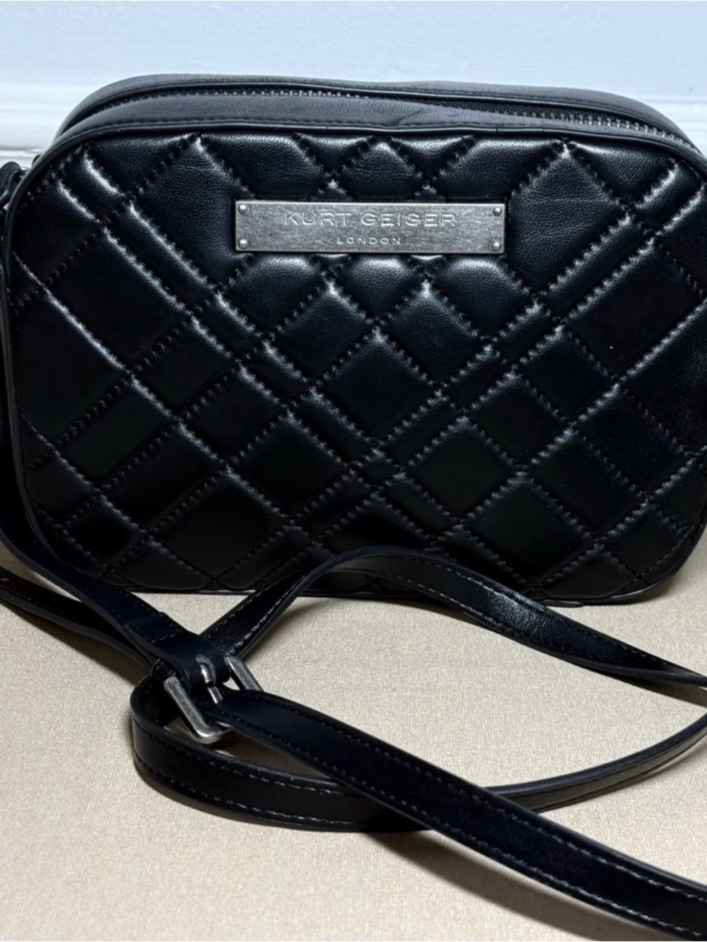 Kurt Geiger Black Lambskin London Braxton Quilted Crossbody Bag